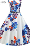 Print Summer Dress Women Vintage Dresses Elegant Retro Party Tank Sleeveless Casual Office