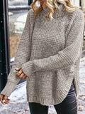 And Winter Women's Sweater Fashion High-Pin Open Fork Cover Long-Sleeved Knitted Shirt