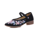 Zingj Grain Sole, Pointed Shoes Single Square Heel Fashionable Low Heel Embroidered Cloth Shoes, Retro Plate Buckle Embroidered Cloth Shoes Women's
