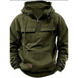 And Autumn New Men's Hooded Solid Color Sweater Youth Sports Multi-Pocket