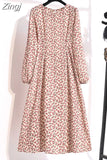 Winter Women Dress 2023 Vintage Lantern Sleeve Floral Print Chiffon Long Dress Casual A-line Elegant Party Vestidos