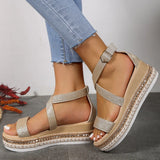 And Summer New Large-Size Hollow Fish Mouth Heel Sandals Women's Pine Cake Silver Bright Buckle Flat Women's