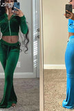 Velvet Casual Women Tracksuit 2 Piece Set Long Sleeve Zipper Sweatshirt Top+Bandage Straight Pants Female