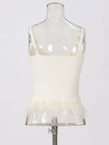 Temperament Sexy Blouse 2025 Autumn/Winter New V-Neck Splicing Knitted Feathers Slimming Sling Vest Female