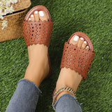 Zingj Large Size Slippers Female Summer Hollow Out One Word Casual Wear Flat
