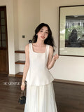 Xixi 2025 Summer New Korean Version Of The Temperament Lotus Leaf Side Simple Sleeveless Vest Women's Top