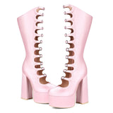 High-Heeled Pink Sweet Sister Buckle With Water Table Thick And Large Code 47 Women Single Cool Boots