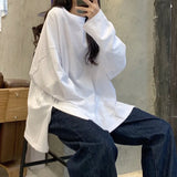 Zingj Autumn Outfit Slit Solid Color Long Sleeve T-Shirt Women Fashion Bottom Shirt Korean Fashion Students Wear Loose