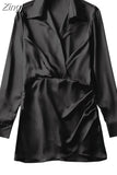 Pink Satin Dress Woman Wrap Short Dresses For Women 2023 Long Sleeve Mini White Dress Lady Fashion Elegant Party