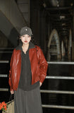 Red Faux Leather Jacket-Outfit