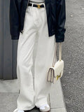 Waist And White Jeans Female Autumn Temperament Slim Loose Thin Trousers Straight Broad Leg