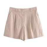 2025 Summer V-Neck Solid Color Single Breasted Vest High Waist Wide-Leg Pants Shorts Set