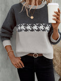 Women's Spring And Autumn Claming Collusion Collusion Collider Round Collar Sweater Fashion Geometric