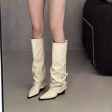 Buckle ~ Trouser Boots Coarse And Boots Boots Girl Hottie High Boots Pointed Black Pants Tube