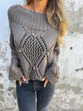 Women's New Casual Loose Hollow Sweater Round Collar Knitting