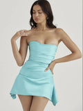 Satin Dress Bodycon Women Party Dress 2023 New Arrivals Mini Strapless Dress Sexy Celebrity Birthday Night