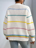 And Winter Rainbow Strip Knitted Cardigan Women's Sweater Fashion Loose Casual Knitted Shirt