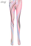 Aesthetic Print Mesh Y2K Thin Leggings Women Trousers Casual High Waist Skinny Clothes Lady Jogger Pant Female