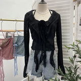 Shooting Pure Lust Style Set Hanging Neck Lace Hollow Sling Sling Vest + Short Lotus Leaf Side Shirt