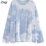 Sleeve T-shirts Women Harajuku Tie-dye Design Chic Fall Sun-proof Ladies Top Tees All-match Korean Trendy Teens