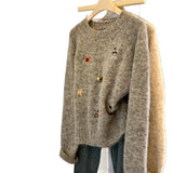 Cartoon Embroidery Round Collar Collar Sweater Women's Autumn And Winter New Design Small Soft Skin Knitting