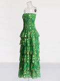 2025 New Fashion Sexy Print Pattern Lotus Leaf Design Slimming Cake Dress Bra