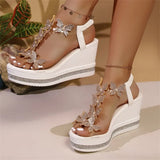 2025 New Sloped Sandals Butterfly Pearl Decoration With Slope And Fish Mouth Cover
