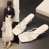 Women 2025 Summer New Sexy Leopard Fine And Cool Drag Square Fashion Wearing Slippers