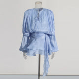 Explosion Mesh Bubble Sleeve Skirt 2025 Summer New Folding Lotus Side Design Short Dress