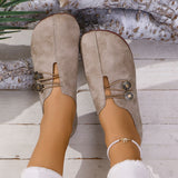 Button Soft Leather Hollow Flat Single Shoes Women's Round Head Shallow Mouth Big Lazy Happy