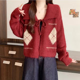 Atmosphere Feels Small Korean Linge Collar With Sweater Women Winter Lazy Wind Loose Soft Knitted Open