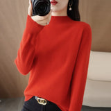 Zingj 2024 Autumn / Winter New Women's Korean Version Slim Half High Collar Short Solid Color Bottom Sweater-Outfit
