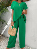 Summer New Women's Two-Set Short-Sleeved Jacket Round Collar Loose Leisure Irregular