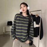 Zingj Collar Striped Long-Sleeved T-Shirt Women's Autumn 2024 New Design Feeling Loose Show Thin Casual Students Slit