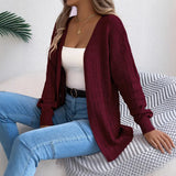 And Winter Pure Color Hollow Lantern Long-Sleeved Sleeve Sweater Long Coat Women's
