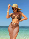 2024 New Sexy Solid Three-Piece Mesh Dress Swimsuit