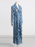 Zingj 2024 New Street Hipster Kinked Broken Hole Fashion Design Sense Long Denim Jacket Tassel Top