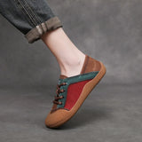 Layer Cowhide 2025 Autumn New Lace Sports Leisure Round Head Flat Bottom Single-Shoe Soft-Soled Waterproof