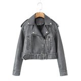 Retro Lapel Loose Imitation Leather Coat Personality Fashion Women's Fall Wash Zipper Type Leather