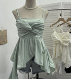 Shooting Irregular Kinky Skirt Shaved Belly Thin Sling Vest Design Slim Slime Sleeveless Top