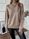 And Winter Women's Knitted Shoulder Half-High-Neck Solid Color Thread Temperament Casual