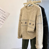 Horn Buckle Sweater Cardigan Women's Autumn And Winter Korean Loose Lazy Wind Embroidered Jakore Knitwear