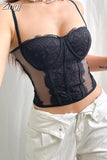 Fashion Milkmaid Black Skinny Corset Lace Top Elegant See Through Sexy Crop Tops Ladies Camisole Hook Bustier
