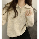 Collar Soft Waxy Solid Color Sweater Women's Autumn And Winter New Thin Loose And Lazy Warm