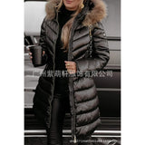 Thick Hooded Cotton Clothes Women's Long-Haired Collar Fashion Cotton Jacket Winter Cotton Clothes