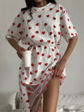 New Sexy Women's Long Love Mesh Splicing Loose Short-Sleeved T-Shirt