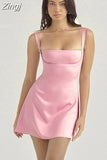Dress For Women A-Line Pink Dress Sexy Satin Holiday Party Dresses Mini Casual Spaghetti Strap Graduation Dress
