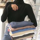Womens Turtleneck Solid Colorful Long Sleeve Thickening All-match Harajuku Soft Simple Femme All-match Cozy