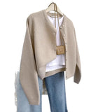 Glutinous Solid Color Simple Short Design Knitted Cardigan Women 2025 Autumn And Winter Small Man Top Sweater
