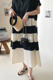 Fashion Summer Women Black White Striped Shirt Dress Woman Casual Loose Office Shirt Dress Ladies Pullover Long